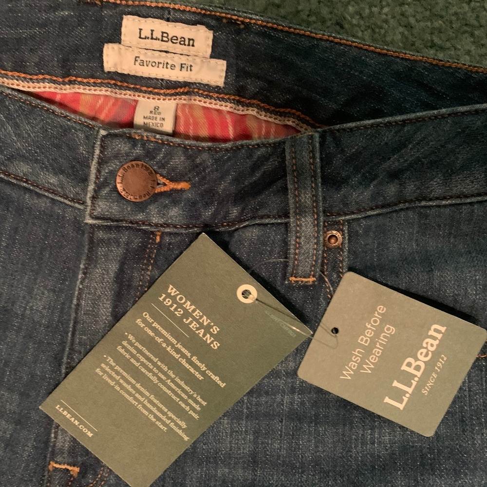 LL Bean, flannel lined jean, NWT, jeans, 8 regular